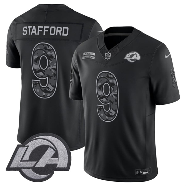 Men's Black Los Angeles Rams #9 Matthew Stafford F.U.S.E. 2026 Salute to Service Limited Stitched Football Jersey